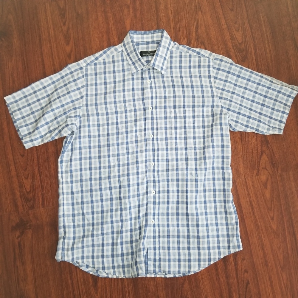 Mens Button Down Bugatchi Uomo Plaid Shirt Blue